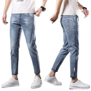 TG Spring och Autumn Plush Jeans Herr Slim Fit Small Feet Elastic Korean Edition Trendy Brand Casual Versatile 9-Inch Pants