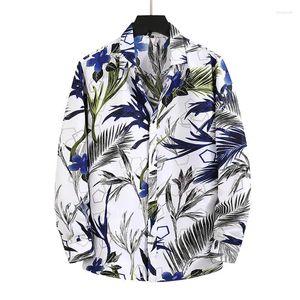 Camisas casuais masculinas 2024 outono moda marca camisa hong kong estilo solto tamanho impresso manga longa flor fragmentada