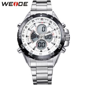 WEIDE Silver Stainless Steel Bracelect Mens Waterproof Analog Digital Auto Date Quartz Watches Male Top Brand Business Watches263m