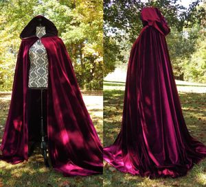 Винно-черный бархатный плащ с капюшоном, накидка для взрослых, длинное высококачественное свадебное пальто на Хэллоуин, костюм Wicca Robe5375461