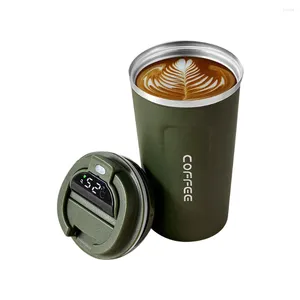 Water Bottles 510Ml Smart Thermo Bottle For Coffee LED Temperature Display Thermal Mug Insulated Tumbler Cup Green