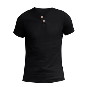メンズTシャツメンズVネックボタンTシャツ夏のファッションと快適な薄綿のトップデイリーカジュアルレギュラーソリッドカラー