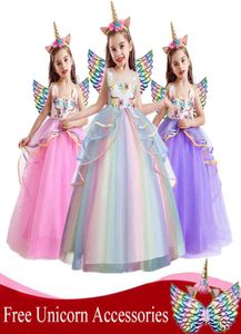 Klassisk elegant Unicorn Dress Flower Girl Wedding Ceremony Kids Dress for Girls 514y Children Birthday Party Unicorn Princess COS2597963