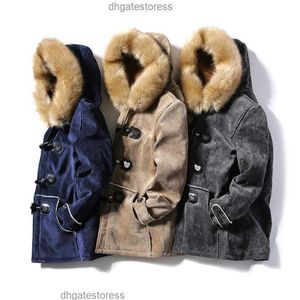 Mens ärtrockar män horn spänn ner jackan vinter dike lång outkläder smart överrock parkor vintage smal