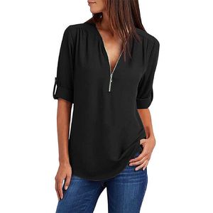 Sommar mode halv ärm damblus och skjortor svart sexig krökad nederkant professionell skjorta plus storlek kvinnliga blusar