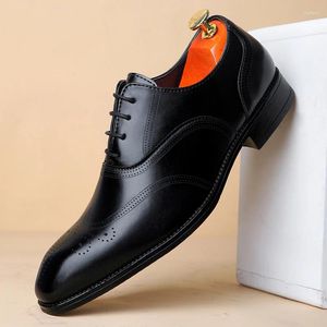 Sapatos casuais de marca de alta qualidade masculino brogue escritório negócios antiderrapante couro confortável formal marrom entrega gratuita