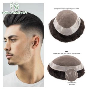 Toppers Human Hair System dla mężczyzn Toupe Fine Mono męska peruka 130% gęstość trwałe protezy włosów toupee mężczyźni 6 