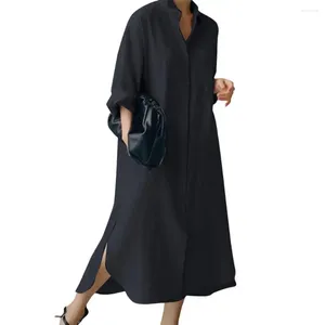 カジュアルドレスの女性ボタン付きシャツドレスの不規則な裾の襟折りたた襟の春のスプリング