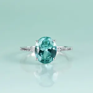 Klaster Pierścienie Klejnot Beauty 3ct Oval Lab Green Spinel zaręczyny 925 Srebrny Srebrny Klasyczna biżuteria dla kobiet romantyczny prezent