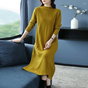 Casual Dresses Large Size Loose Solid Half High Neck Knit Dress Long Autumn/Winter Underlay Sweater Fashion Base Knitwear Z4037