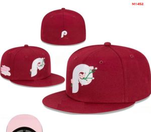 Męskie baseballowe phillies zamontowane wielkość kapeluszy la snapback kapelusze światowe serie biała hip hop Sox Sport Caps Chapeau Gray Stitch Heart „Series” „Love Hustle Flowers Women A2