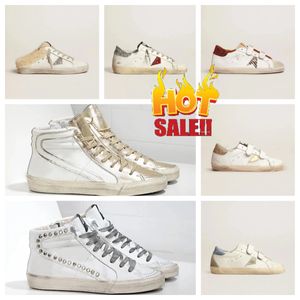 Golden Designer Sneakers Luxurys Loafers Casual Shoes Leather Italy Dirty Old Shoe Brand Women Men Super-Star White Snake Blue Ball Star Trainers