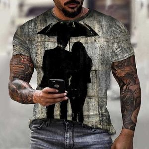 Couple portrait digital printed T-shirt for mens casual trend short sleeved top