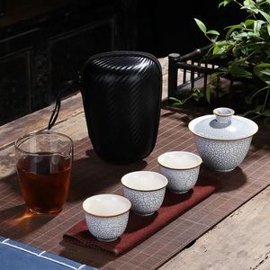 Teaware set keramik en potten tre koppar bärbara med väska rese tepet utomhus enkla multicolors gåva