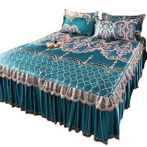 Комплект из 3 предметов, современное королевское синее покрывало, крутая юбка для кровати, простыни, которые можно стирать в машине, кровать с резинкой для королевы, королевского размера 240314