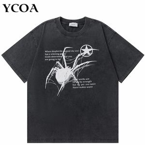 Mężczyźni T-shirt streetwear streetwear hop duży y2k myted czarny pająk grafika Harajuku gotycka vintage bawełniana wierzchołki TES LUSE Ubrania 240314