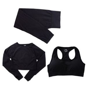 LL Damen-Yoga, europäisches und amerikanisches nahtloses, gepunktetes dreiteiliges Set, BH, langärmliges Oberteil, lange Hosen, Set für Damen, Jacquard-Fitnessstudio, kurzer Yoga-Anzug, Leggings