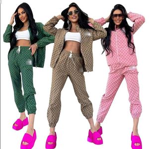 Y71376 Spring and Autumn women's Tracksuits new thickened embroidery printed zipper two-piece set