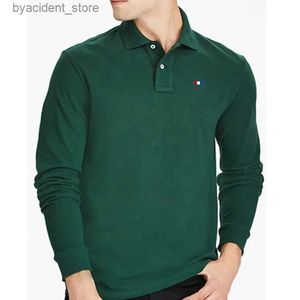 Polos masculinos Mens 100% Algodão Outono Manga Longa Bordado Polo Camisa Casual Marca Polos Homme Moda Roupas Lapela Top S-5XL L240320