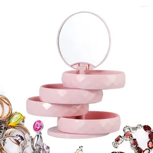 Storage Boxes Rotating Earring Organizer 4-Layer Small Jewelry Case With Mirror For Women Bracelets Rings