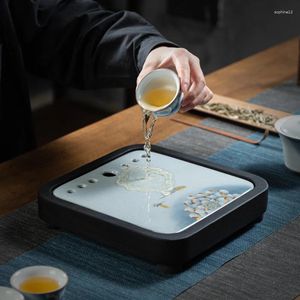 Teegeschirr-Sets Stoare Silber Spot Glasur Terrine im chinesischen Stil Mosen Bambus Teetablett Retro Blau Weiß Runde Wasseraufbewahrungsplatte Keramik klein