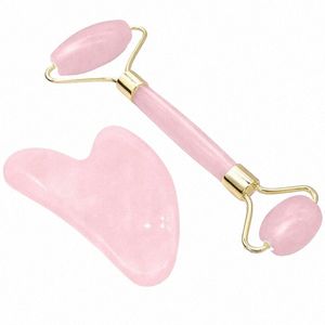 Rose Quartz Roller for Face Natural Crystal Rose Quartz Face Roller Ny modell Hållbar och smidig skönhet Massager Chin Ansiktsbehandling 89LP#