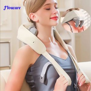 JYouCare electrical neck shoulder body massager Kneading Shiatsu Shawl Cervical back wireless Heating Massageador pain relieve 240313