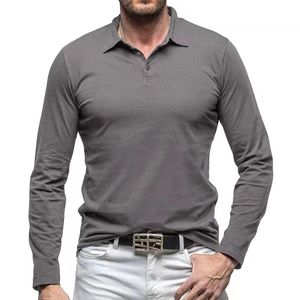 Autumn Polo Shirt Men Casual Solid Color Long Sleeve Henry Collar Mens T-Shirts Leisure Loose Breattable Tops TEES US Size S-XXL 240328