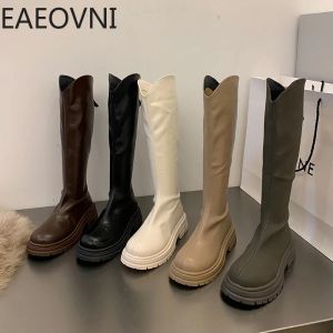 Boots 2024 Winter Platform Women Long Boot Fashion Thick Sole Flats Heels Round Toe Knee High Boot Back Zipper knight Boot