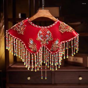 Scarves Women's Spring Autumn Vintage Beaded Embrodiery Luxury Wine Red Tassel Pashmina Female Winter Shawl Cloak Collar R1914