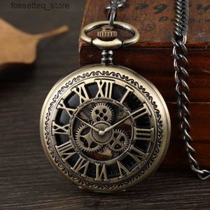 Pocket Watches Bronze Silver Mechanical Pocket es Mens Steampunk Skeleton Fob es Clip Chain Clock Gifts For Men Reloj De Bolsillo L240322