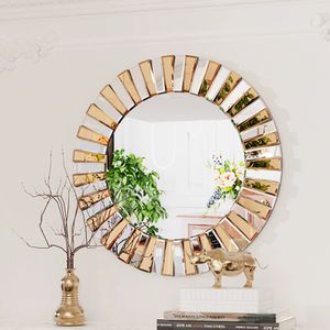 Dekorativa speglar runt Sunburst Wall Mirror Beeveled Edge Glass Badrum fåfänga hängande accent för vardagsrum 240322