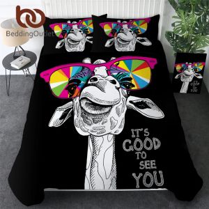 Sunglasses BeddingOutlet Funny Giraffe Bedding Set Animals Duvet Cover with Pillowcases Rainbow Sunglasses Bedclothes Orangutan Bed Cover