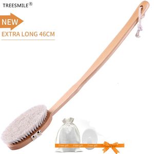 TreeSmile Natural Borstle Bath Brush Blood Exfoliating Body Massage Borsts Wood Justerbar Dusch Brush Dry Brush D30 240312