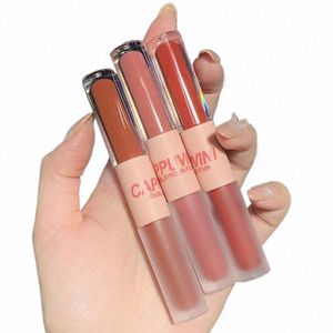 1/2 paar Lip Gloss Spiegel Wasser Lipgloss Set Doppelköpfige Lip Glasur Lippen Make-Up Kastanien Lip Tint Schlamm 87BH #