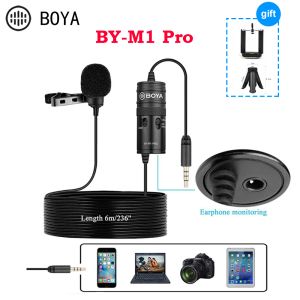Microfones Boya BYM1 Pro Lavalier Microfone 10dB Monitor 6m 3,5 mm para iPhone Huawei Smartphone PC Camera Audio DSLR Recording