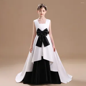 Платья для девочек YZYmanualroom трапециевидной формы с асимметричным хвостом, атласное юниорское свадебное платье/платье для свадебной вечеринки/юное платье подружки невесты