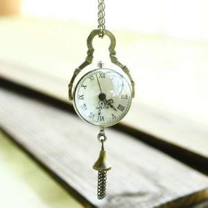 Hela marknadsföring Retro Vintage Bronze Quartz Ball Glass Pocket Watch Necklace Chain Steampunk Jun 1209e
