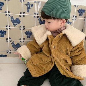 Down Coat Korean Style Winter Children Corduroy Quilted Warm Coats 2024 Boys And Girls Fur Collar Thick Jackets Toddler Kids