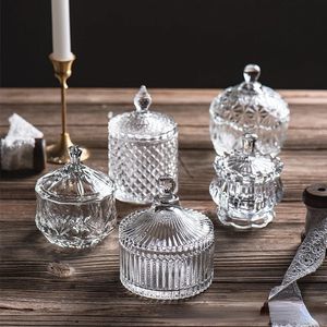 Transparent Glass Candy Jar With Lid Crystal Storage Jar Candy Cup Sugar Jar Happy Candy Cube Snack Candle Jars Decoration Home 240314