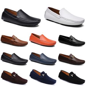 Designer skórzany doudou menów swobodne buty do jazdy oddychaj miękki, lekki jasnobrązowy czarny granatowy niebieski srebrny żółty szary płiesz męski Flats All-mecz leniwe buty A045