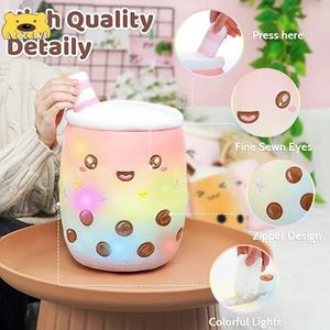 2535CM Light up Boba Stuffed Plush Bubble Tea Pillow with LED Colorful Night Lights Glowing Super Soft Plushie Kid Gift 240314