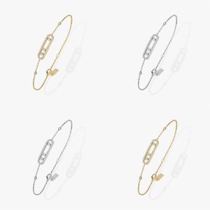 Sliding Diamond Charm Armband Luxury Brand Designer 18K Gold Silver Plated Move Crystal Pendant Chain Armband Women Fashion Smycken Wedding Party Gift