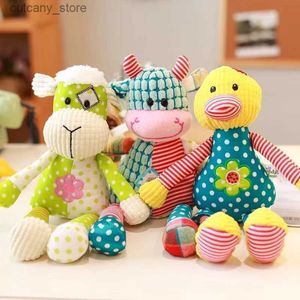 Stuffed Plush Animals Kawaii Lamb Plushies Patchwork Fabric Rag Dolls Cow Chicken Cat Stuffed Animal Toys Room Decor Gifts For Kids Friends Whosas L240320