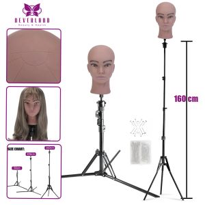 Stands African Bald Mannequin Heads For Wigs 20" Making Wig Holder Doll Display Cosmetology Manikin Training Head for Practice Wig Make