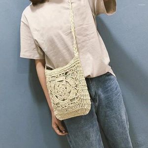 Shoulder Bags Woven Straw Messenger Knitted Bag Flower Beach Storage For Women Handmade Totes Fashion Girl Lady Hand Handbag