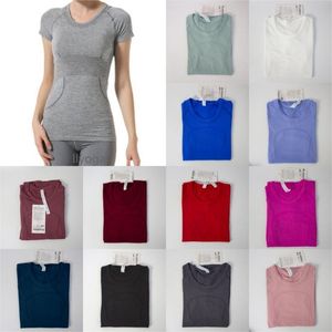 Yoga skjorta skjortor korta ärmkvinnor Yoga t -skjorta tshirts Hög elastisk andningsbar körning Top Quick Torkning Sömlös kortärmad sportcykling Gym utomhuskläder