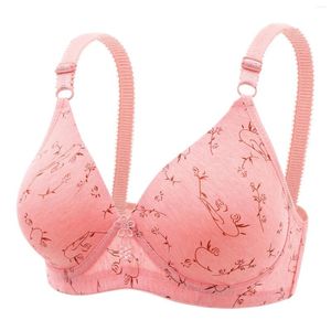 Bras Soft Cotton Breathable Bra Women'S Printed Comfortable Pure Without Steel Ring Adjustable Shoulder Strap Large Size