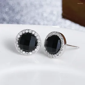 Orecchini a bottone in argento 925 con ago, moda, cristallo nero, regalo di compleanno, gioielli da donna, signore, all'ingrosso, anti allergia