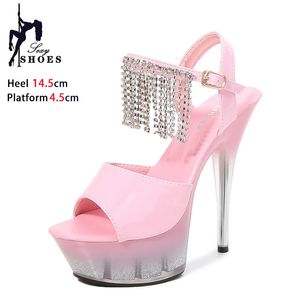 Designer Diamond Sandals for Women Luxury Model Show Highheels Sexy Pole Dance Shoes Summer Thick Platform Club Heels 240322